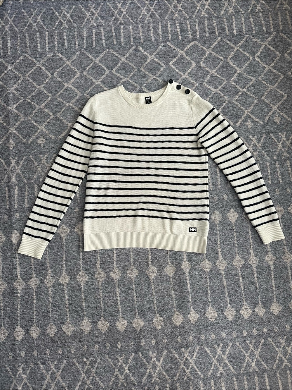 Helly Hansen Women’s Cream & Navy Striped Button-Shoulder Sweater